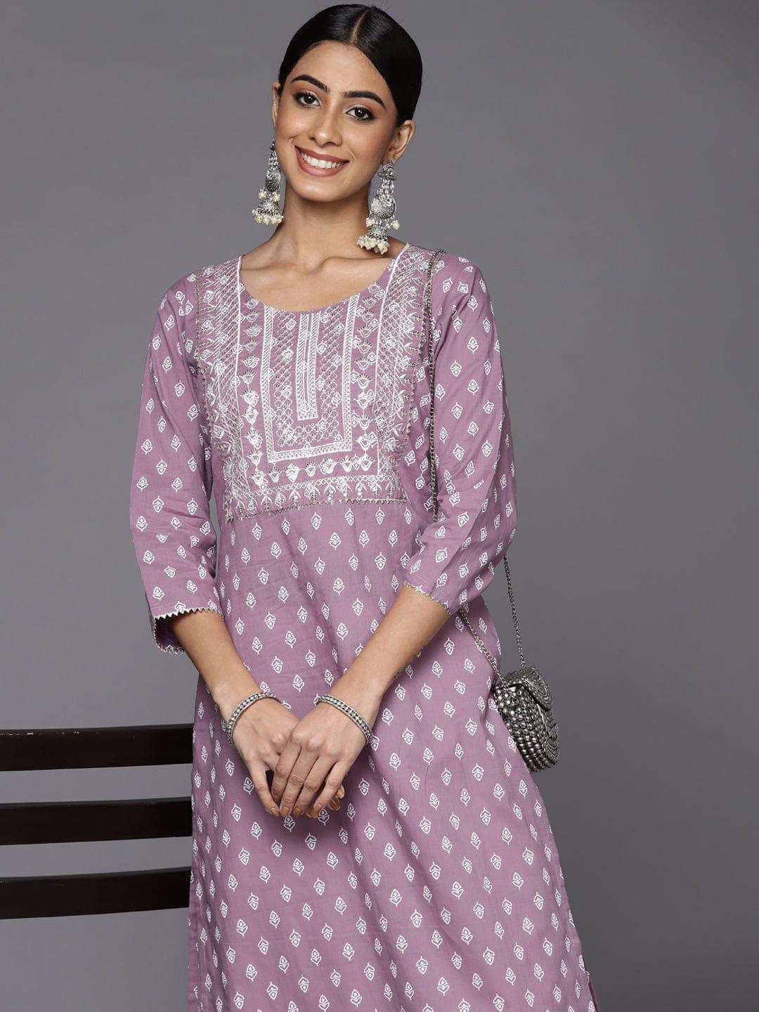 Varanga Women Mauve & Off White Ethnic Motifs Printed Gotta Patti Kurta - Indiakreations