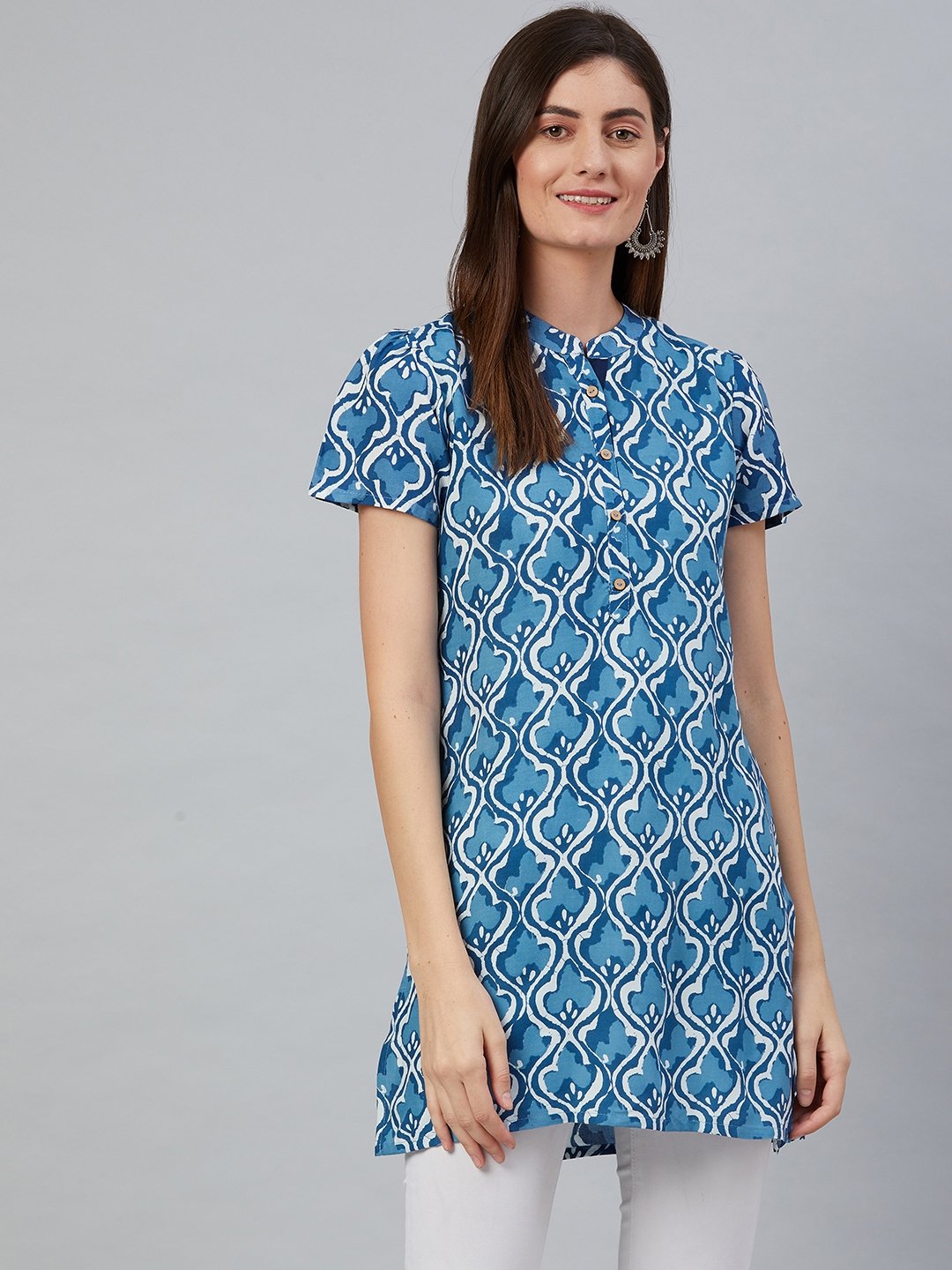 Women's Indigo Blue Printed Kurti - Anubhutee