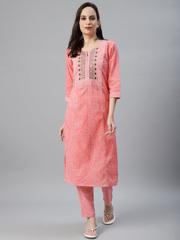 Women's Pink printed Kurta with Palazzo - Anubhutee