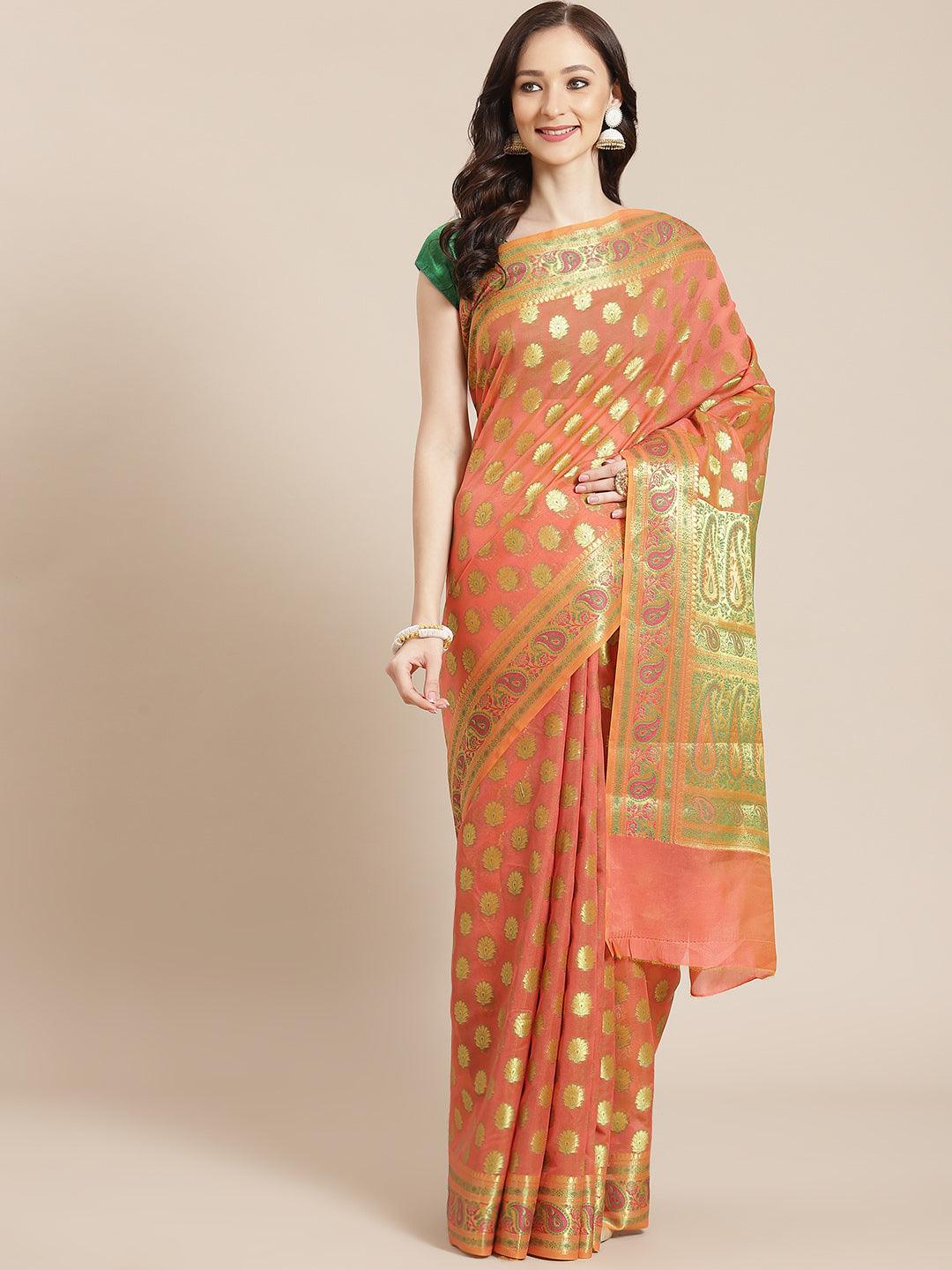 Women's Pink Semi Silk Cutwork Saree - Varanasi - Indiakreations