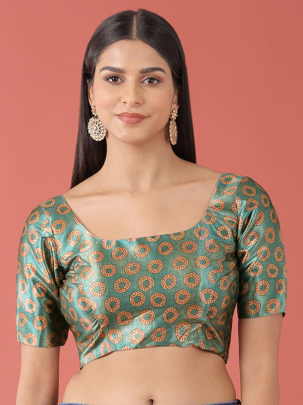 Women's Lime Green-Toned Polyester Gotta Print Readymade Blouse - Panchhi