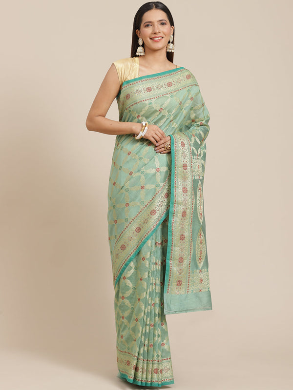 Women's Pure Cotton Silk Blended Saree - Varanasi - Indiakreations