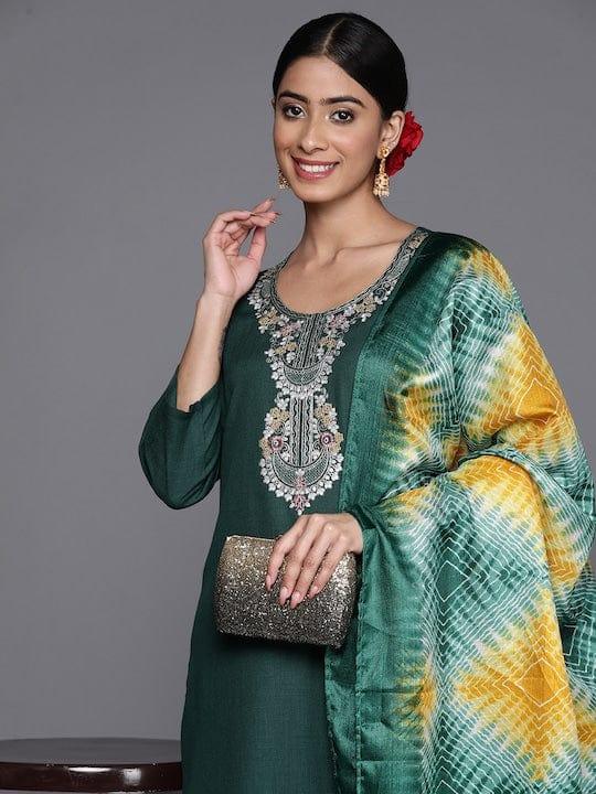 Varanga Floral Zari Embroidered Kurta With Trousers & Dupatta - Indiakreations