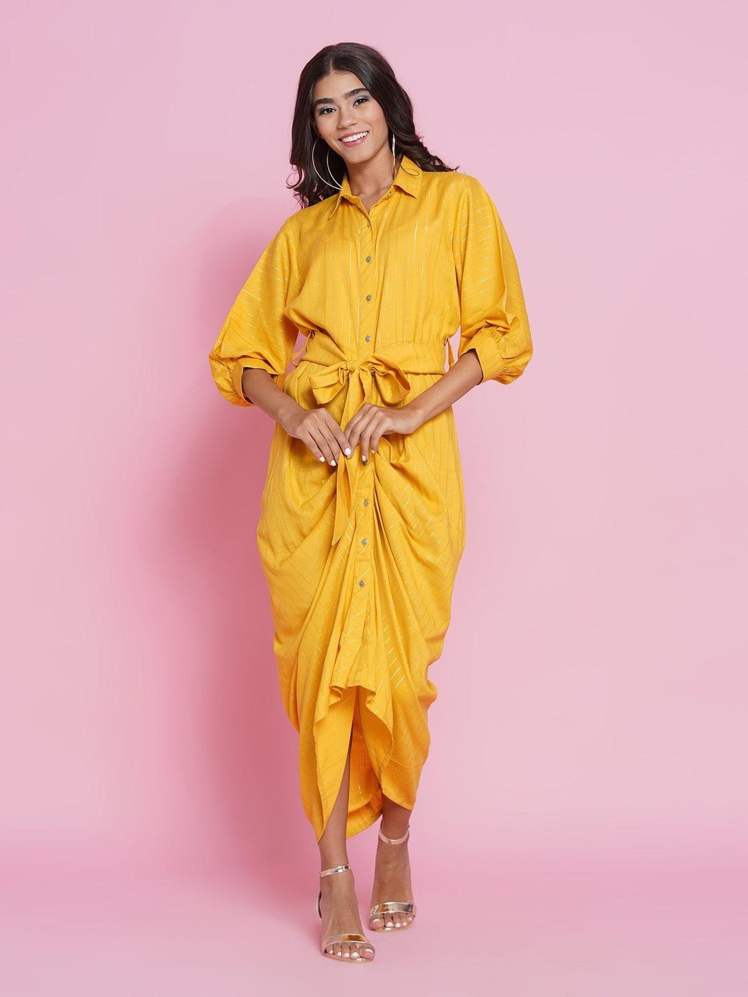 Women's Yellow Rayon Fusion Wear Dress - Women Republic - Indiakreations