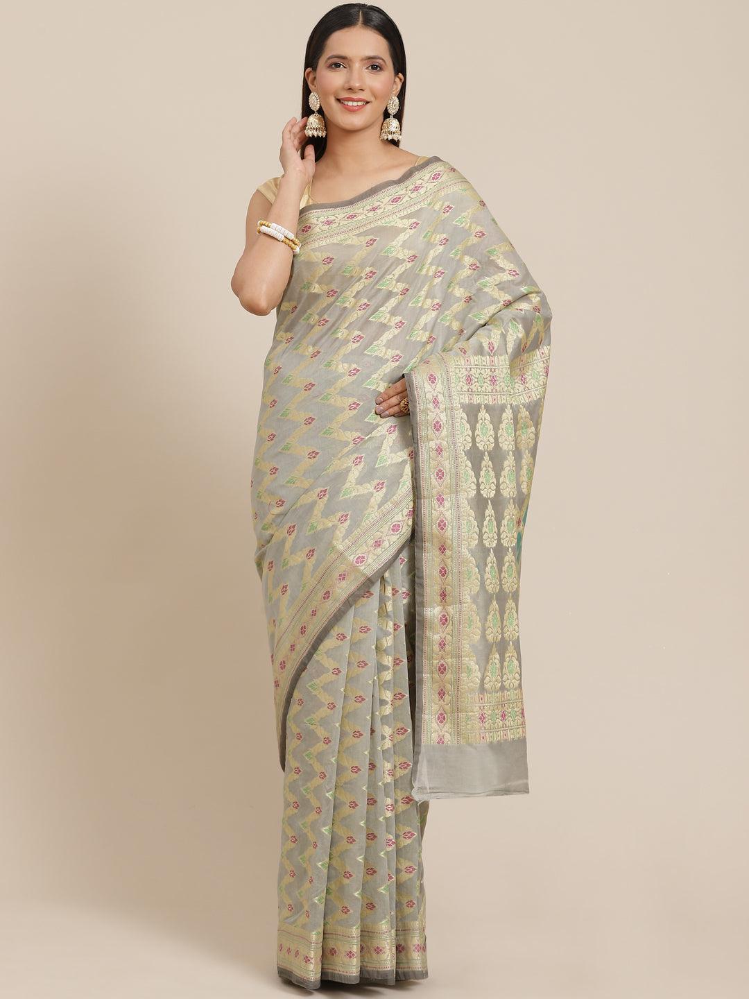 Women's Pure Cotton Silk Blended Saree - Varanasi - Indiakreations