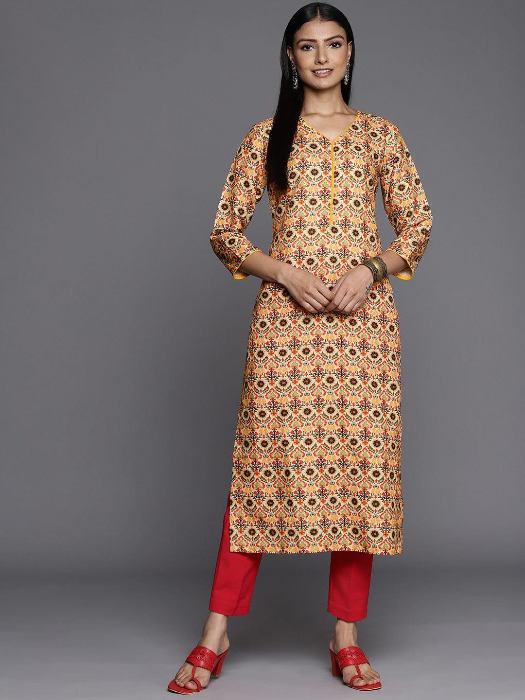 Varanga Women Yellow & Beige Ethnic Motifs Printed Floral Kurta - Indiakreations