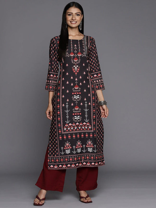 Varanga Women Black & Rust Floral Printed Floral Kurta - Indiakreations