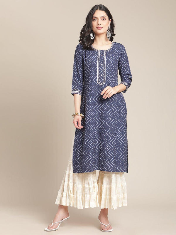 Blue And White Bandhej Kurta With Gota Embellishment - Indiakreations