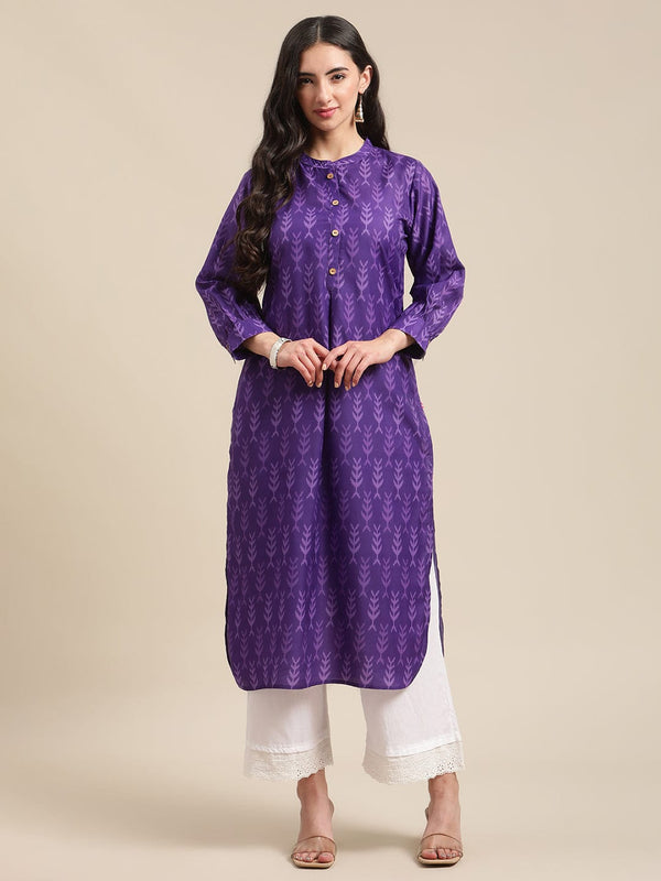 Women's Purple Ikat Printed Kurta Straight Kurta - Varanga