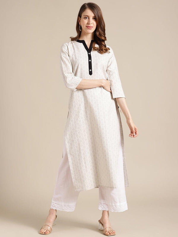 KSUT Off White And Black Woven Kurta With 3/4Th Sleeves - Indiakreations