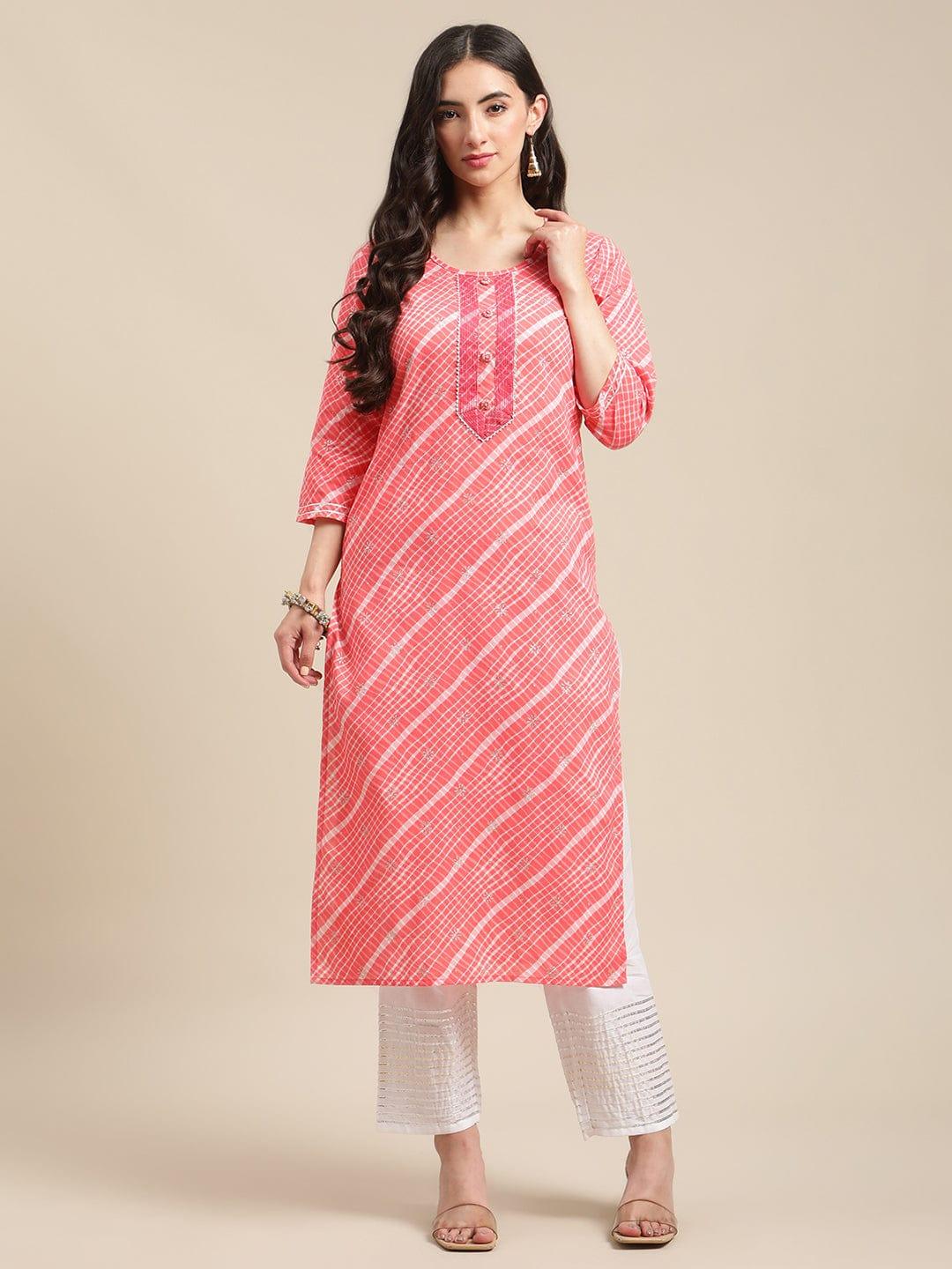 Peach leheriya hand work embellished kurta with white gota work trouser - Indiakreations