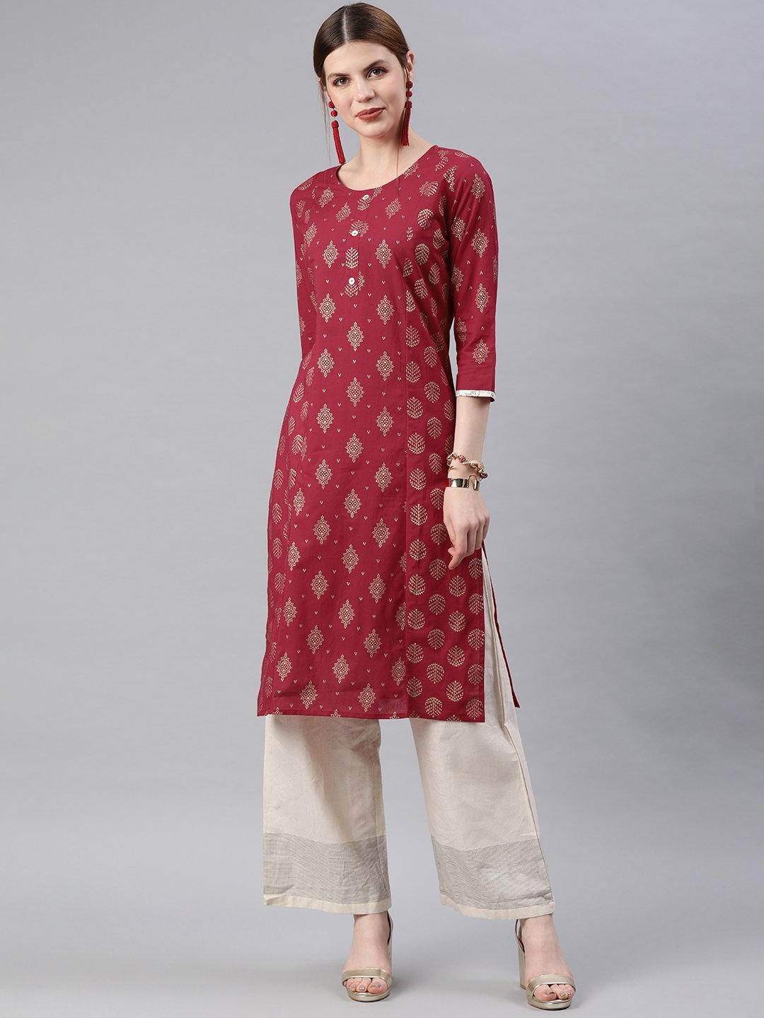 Women's Pink Printed Straight Kurta - Anubhutee