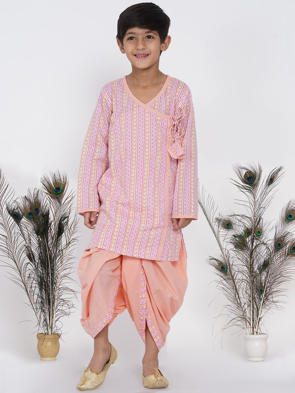 Boy's Marwari Angrakha With Dhoti - Peach - Little Bansi Boys