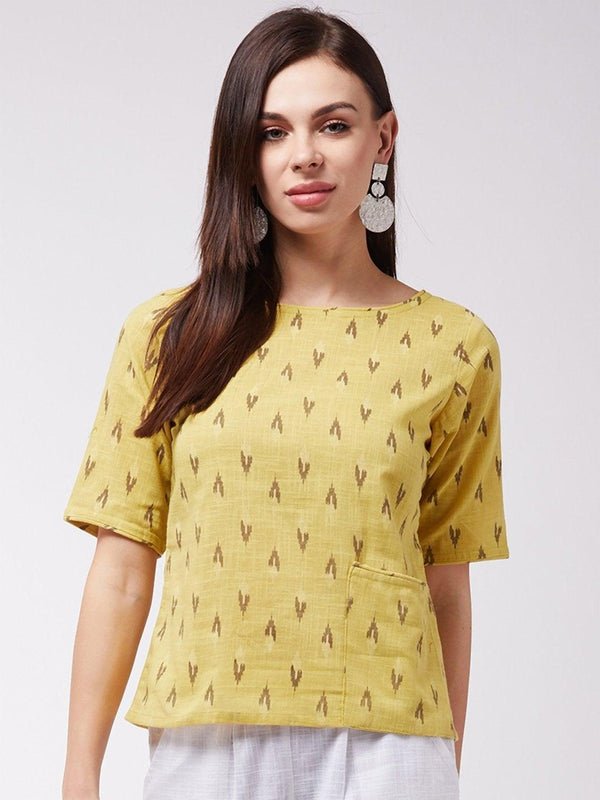 Women's Mustard Ikkat Top - InWeave - Indiakreations