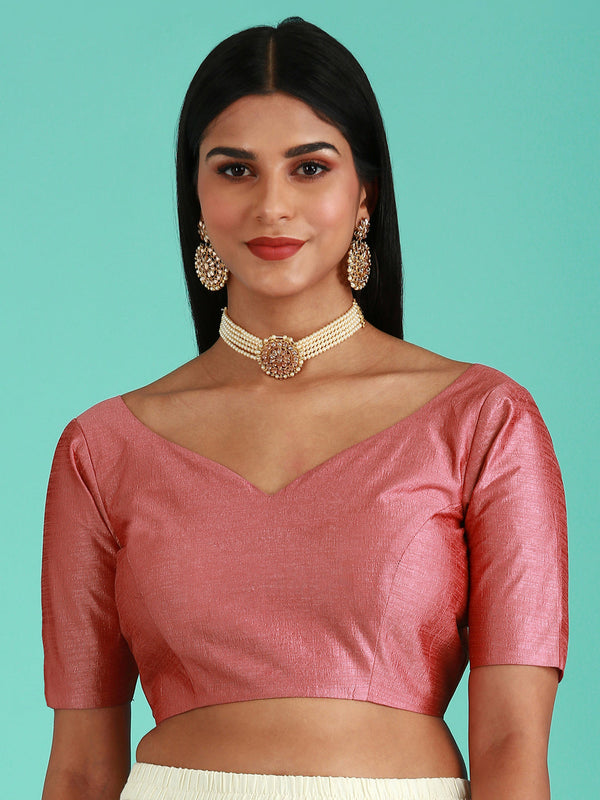 Women's Rose Gold-Toned Pure Silk Plain Readymade Blouse - Panchhi