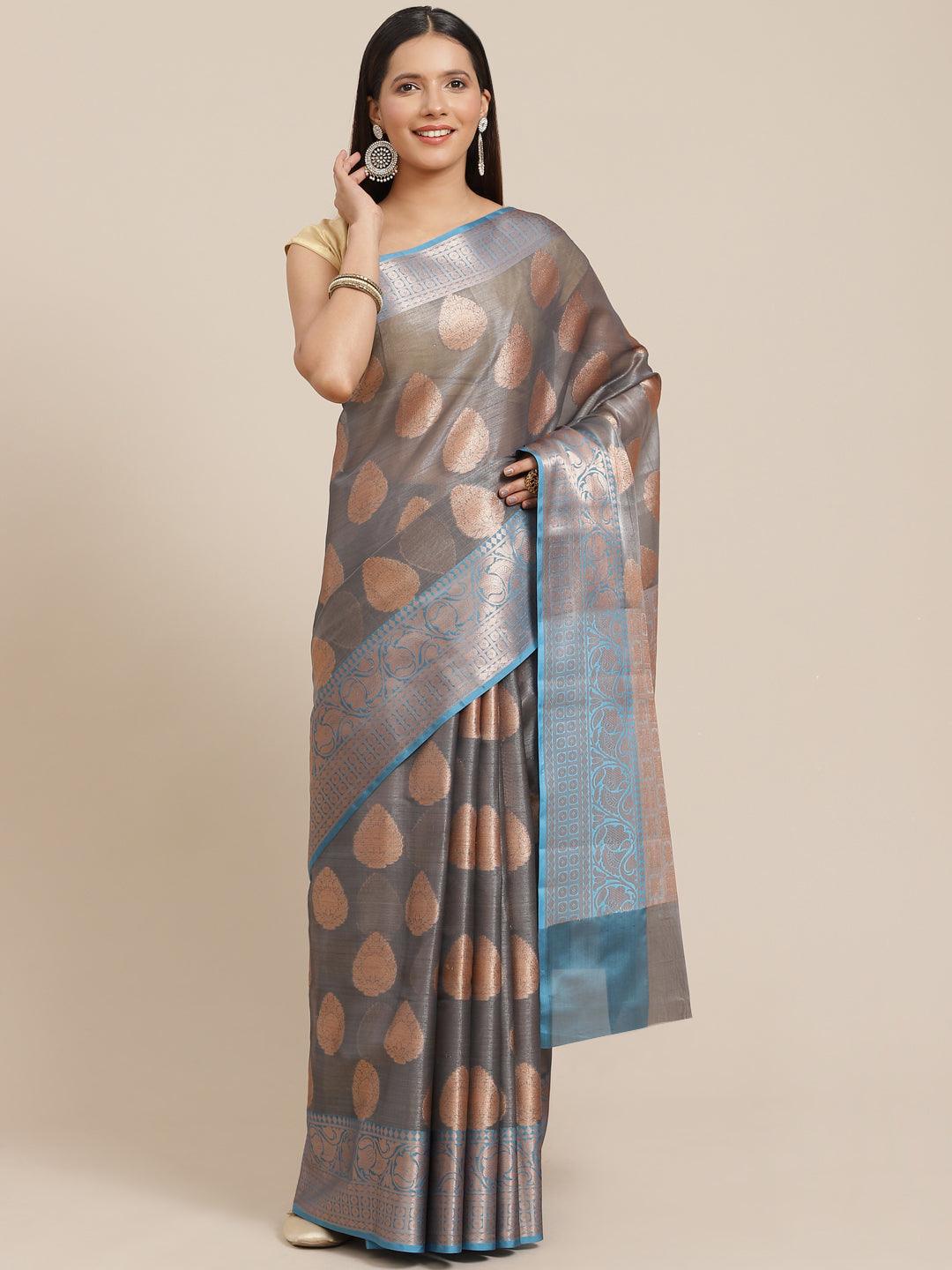 Women's Organza Blended Silk Jaamdani Saree - Varanasi - Indiakreations