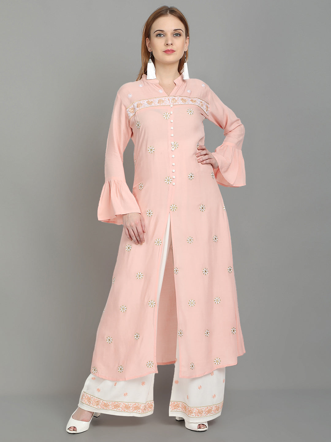 Women's Baby Pink Rayon Kurta And Sharara Set - Noz2Toz