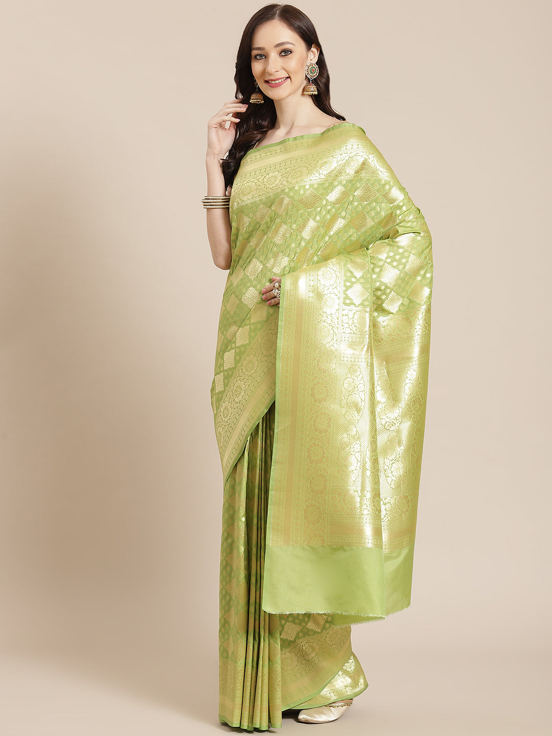 Women's Green Semi Silk Zari Woven Saree - Varanasi - Indiakreations