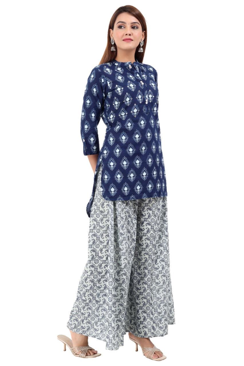 Women's Kurta And Palazzo Set Cotton Poly Silk 2Pc - Noz2Toz - Indiakreations