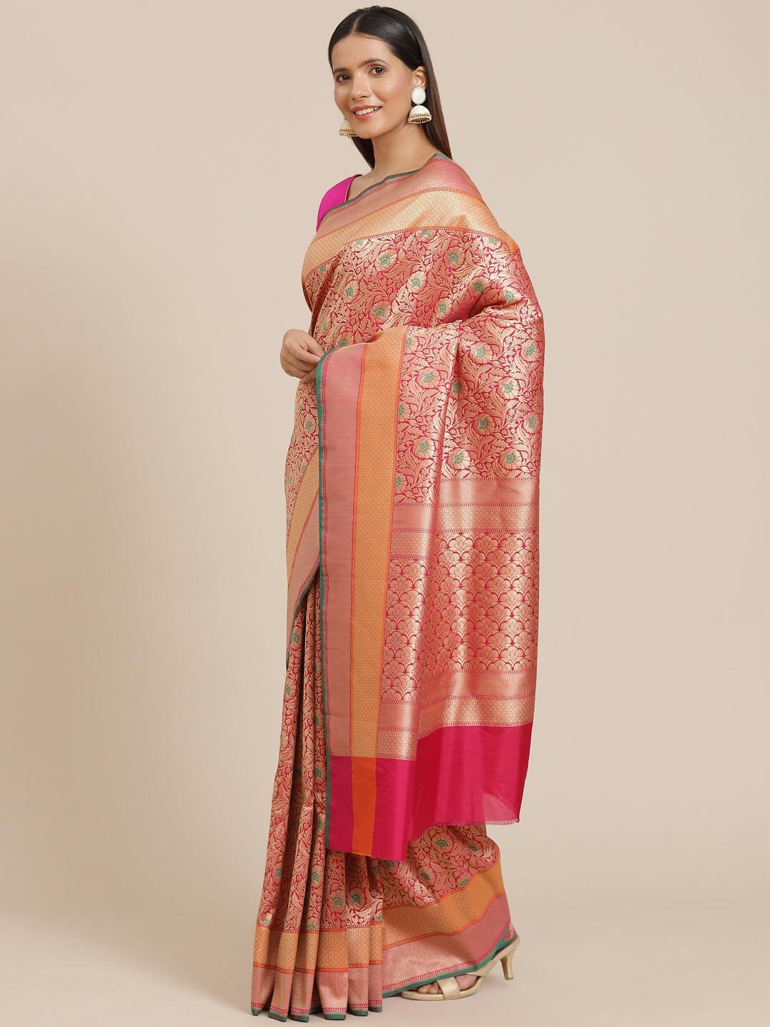 Women's Semi Kataan Silk Meena Tanchui Saree - Varanasi - Indiakreations