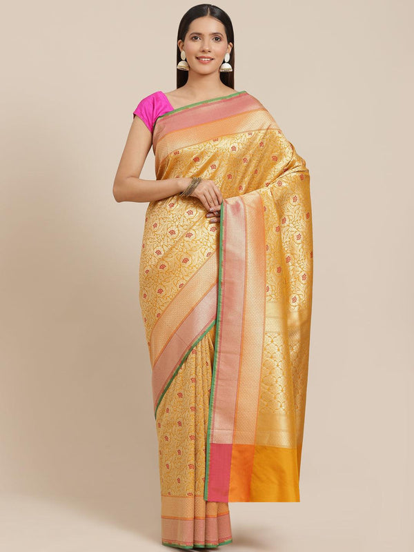 Women's Semi Kataan Silk Meena Tanchui Saree - Varanasi - Indiakreations