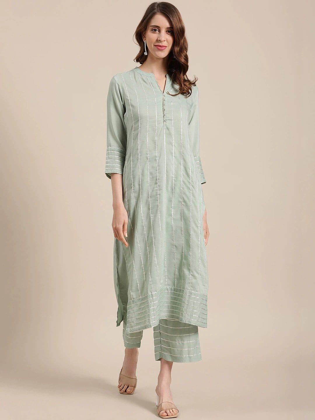 Sea Green Colored Straight Kurta with Palazzo - Indiakreations