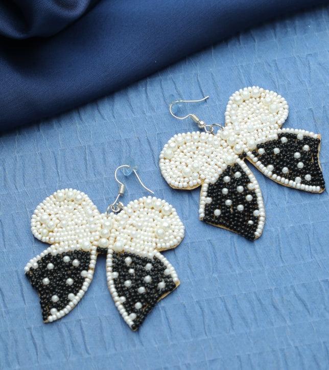 Women's Black & White Butterfly Shaped Drop Earrings - Jazz And Sizzle - Indiakreations