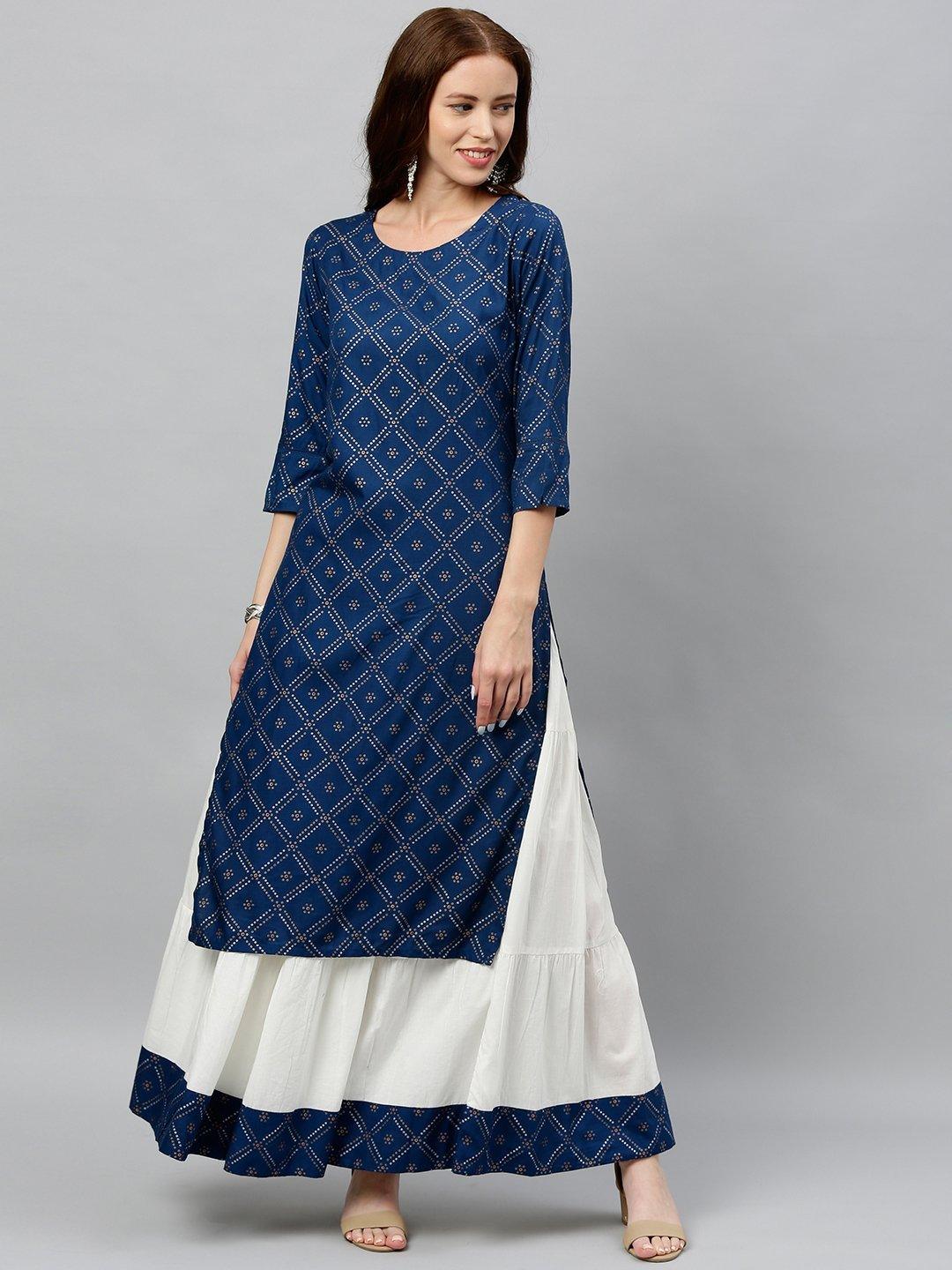 Women's Bandhani Printed Rayon Slub Fabric Kurta & Skrit Set - Kipek - Indiakreations