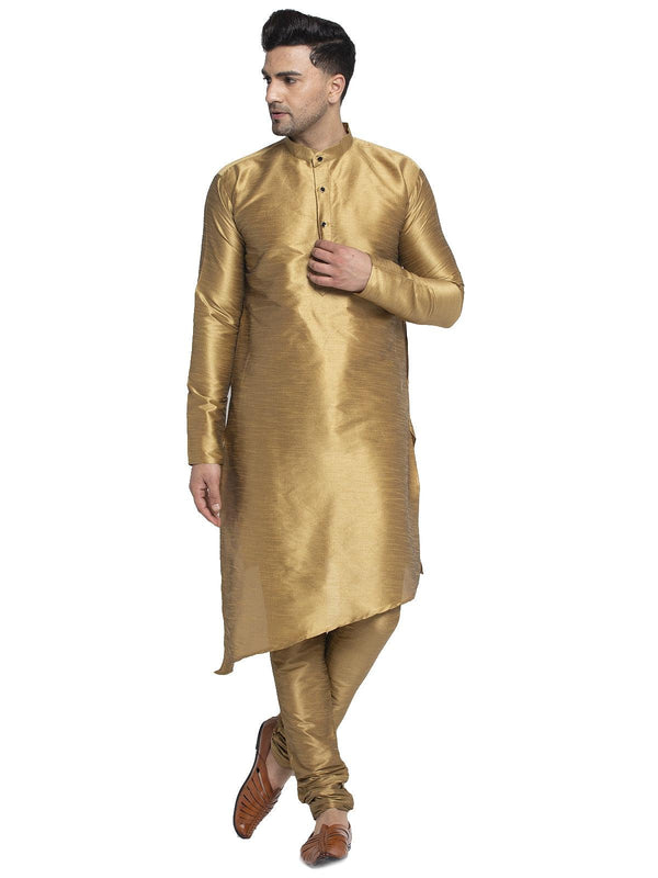 Men's Copper Solid Asymmetric Kurta With Churidaar Pyjama - Benstoke - Indiakreations