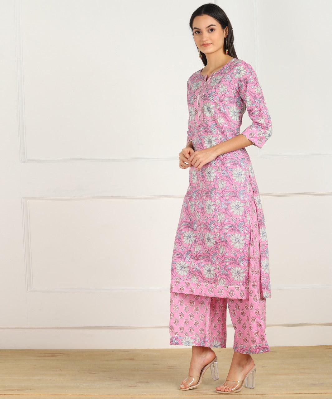 Women's Kurta and Palazzo Set Cotton Poly Silk 2pc - NOZ2TOZ - Indiakreations