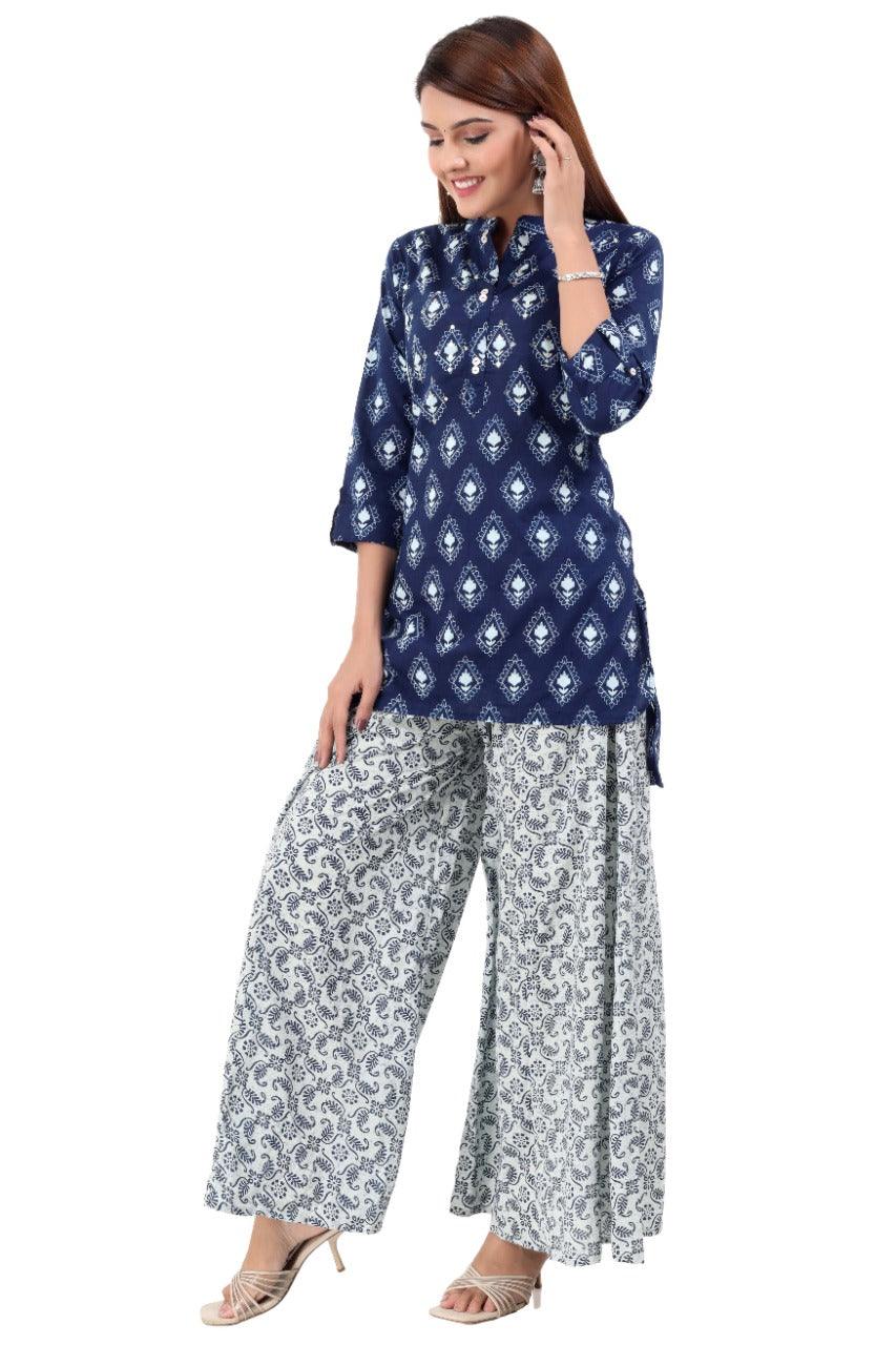 Women's Kurta And Palazzo Set Cotton Poly Silk 2Pc - Noz2Toz - Indiakreations