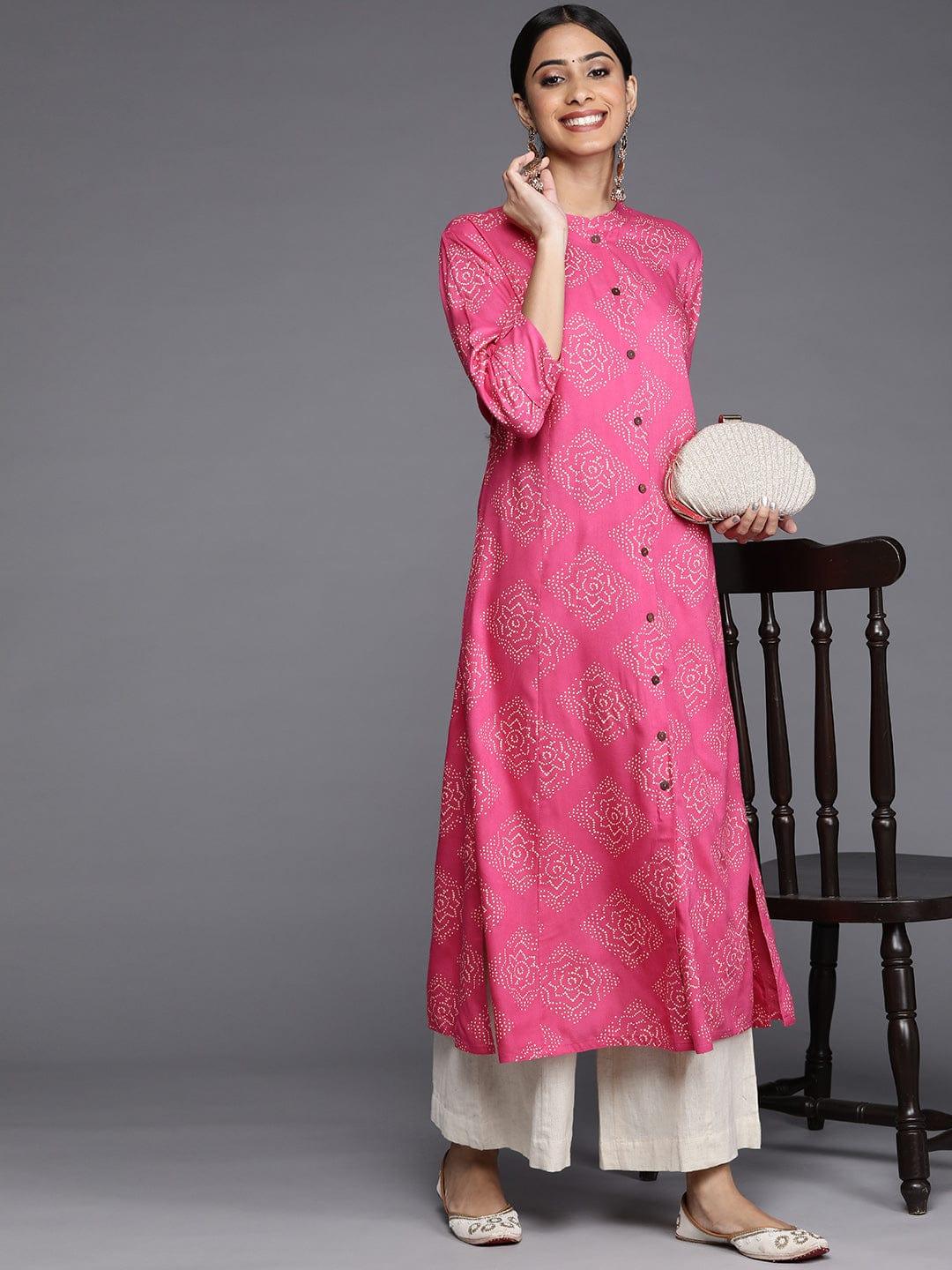 Varanga Women Pink Ethnic Motifs Printed Block Print Kurta - Indiakreations