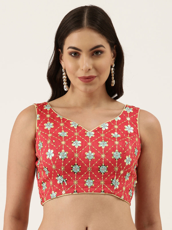 Women's Red Sequince Work Pure Silk Blouse - Panchhi