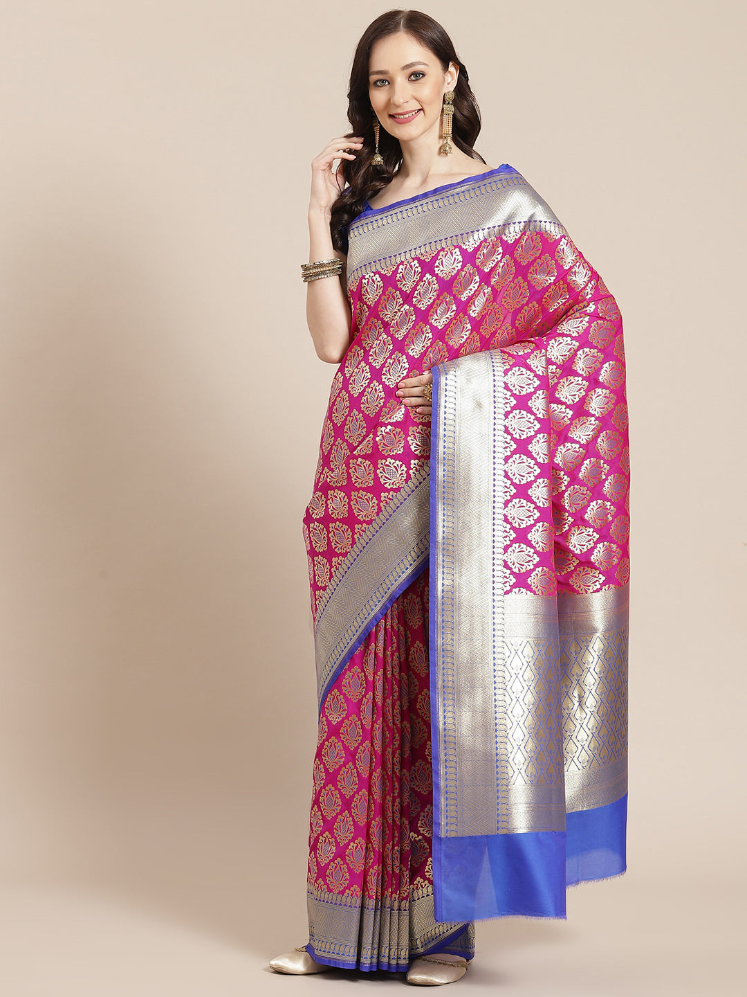 Women's Pink Semi Silk Zari Woven Saree - Varanasi - Indiakreations