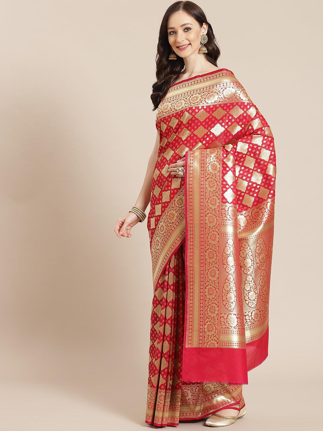 Women's Pink Semi Silk Zari Woven Saree - Varanasi - Indiakreations