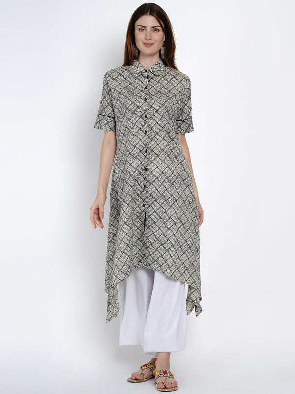 Women's Black&White Cotton Kurta Only - Women Republic - Indiakreations