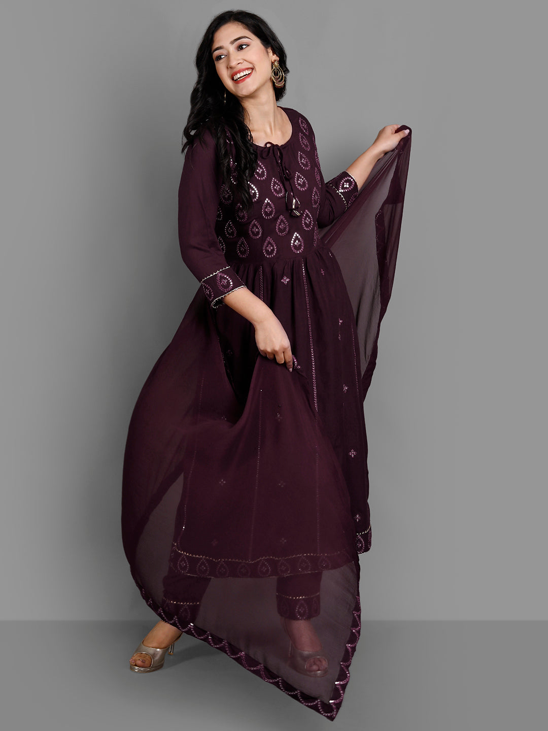 Women's Purple Rayon Kurta Pant And Dupatta Set - Noz2Toz