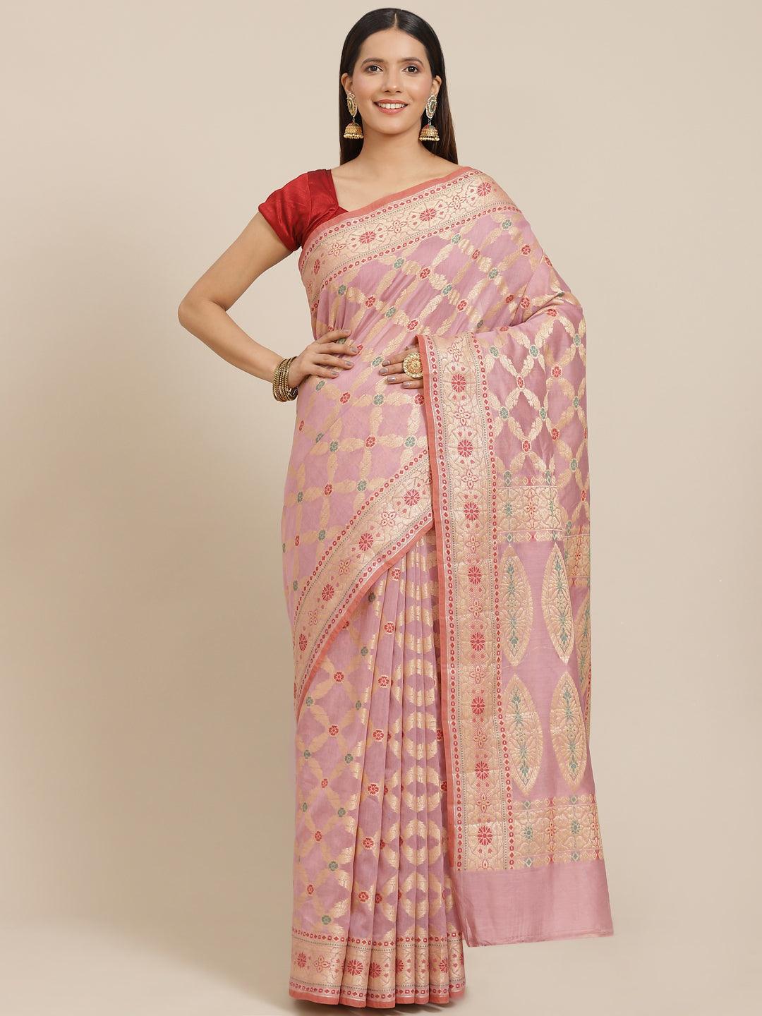 Women's Pure Cotton Silk Blended Saree - Varanasi - Indiakreations