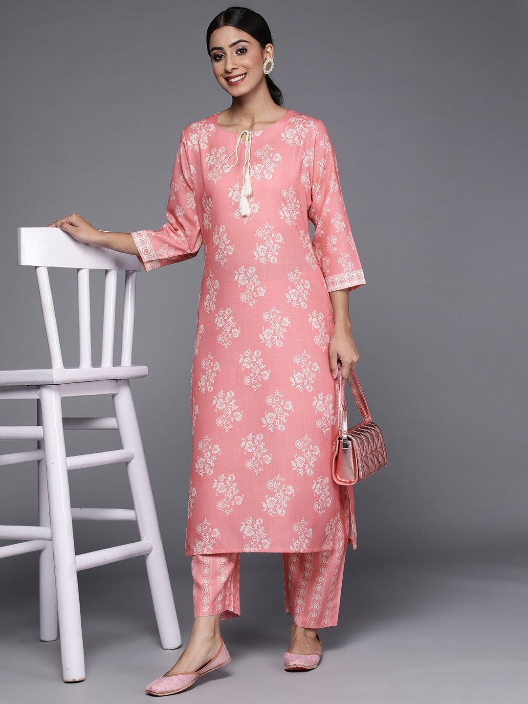 Varanga Winter pink digital printed kurta paired with printed straight trouser - Indiakreations