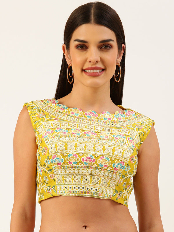 Women's Yellow Gold Toned Sequincee Work Net Readymade Blouse - Panchhi