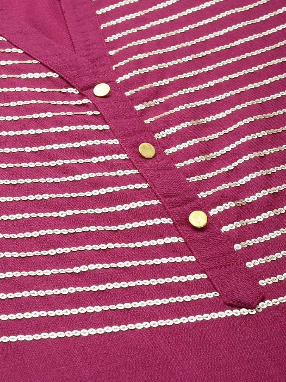 Magenta & Gold-Toned Yoke Design Straight Kurta - Indiakreations