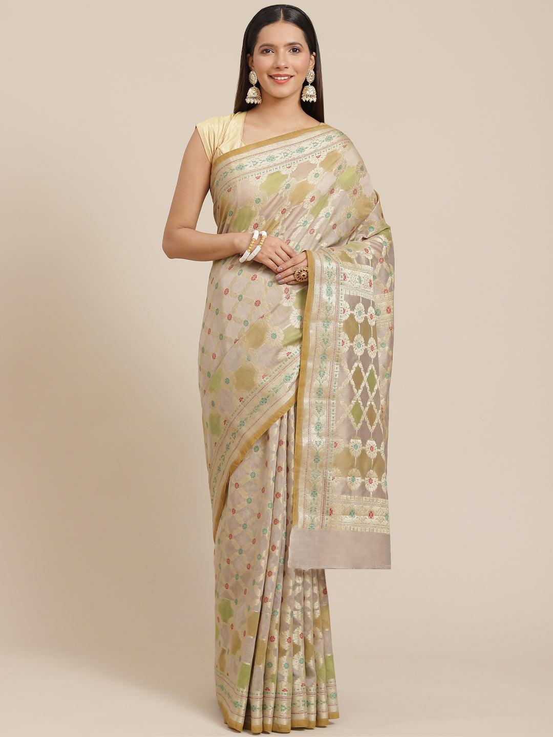 Women's Pure Cotton Silk Blended Meena Saree - Varanasi - Indiakreations