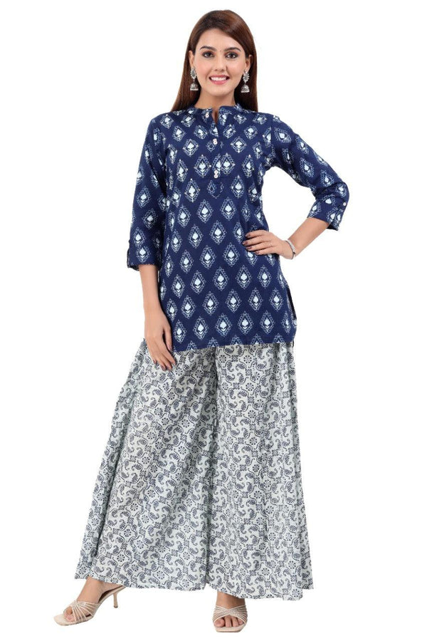 Women's Kurta And Palazzo Set Cotton Poly Silk 2Pc - Noz2Toz - Indiakreations