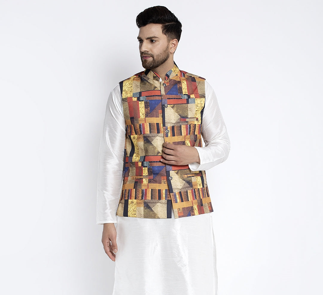 Men's Multicolored Printed Nehru Jacket - Benstoke