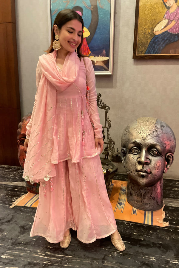 Saachi Bhasin Daga in Noor Pink Agrakha Sharara Set