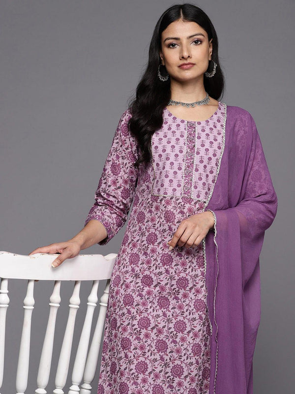 Varanga Floral Printed Gotta Patti Pure Cotton Kurta With Trousers & With Dupatta - Indiakreations