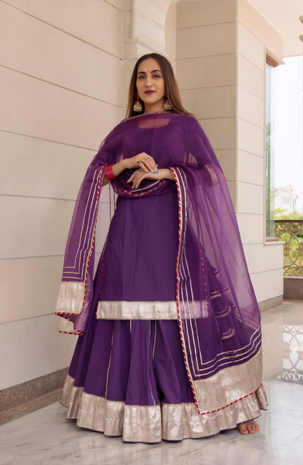 Women's Falguni Purple Kurta Skirt Set - Pomcha Jaipur