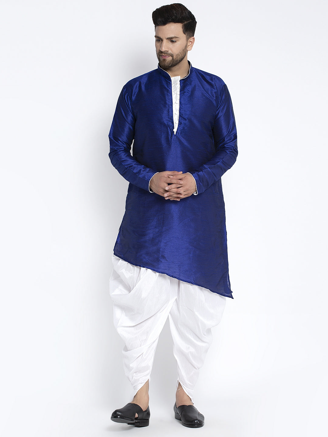 Men's Royal Blue Solid Kurta With White Dhoti Pant - Benstoke