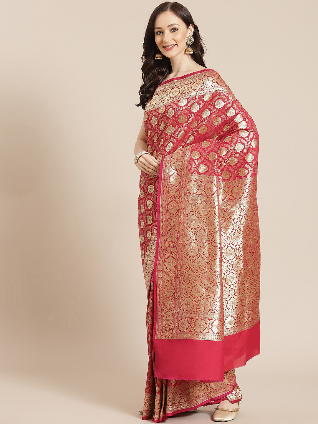 Women's Pink Semi Silk Zari Woven Saree - Varanasi - Indiakreations