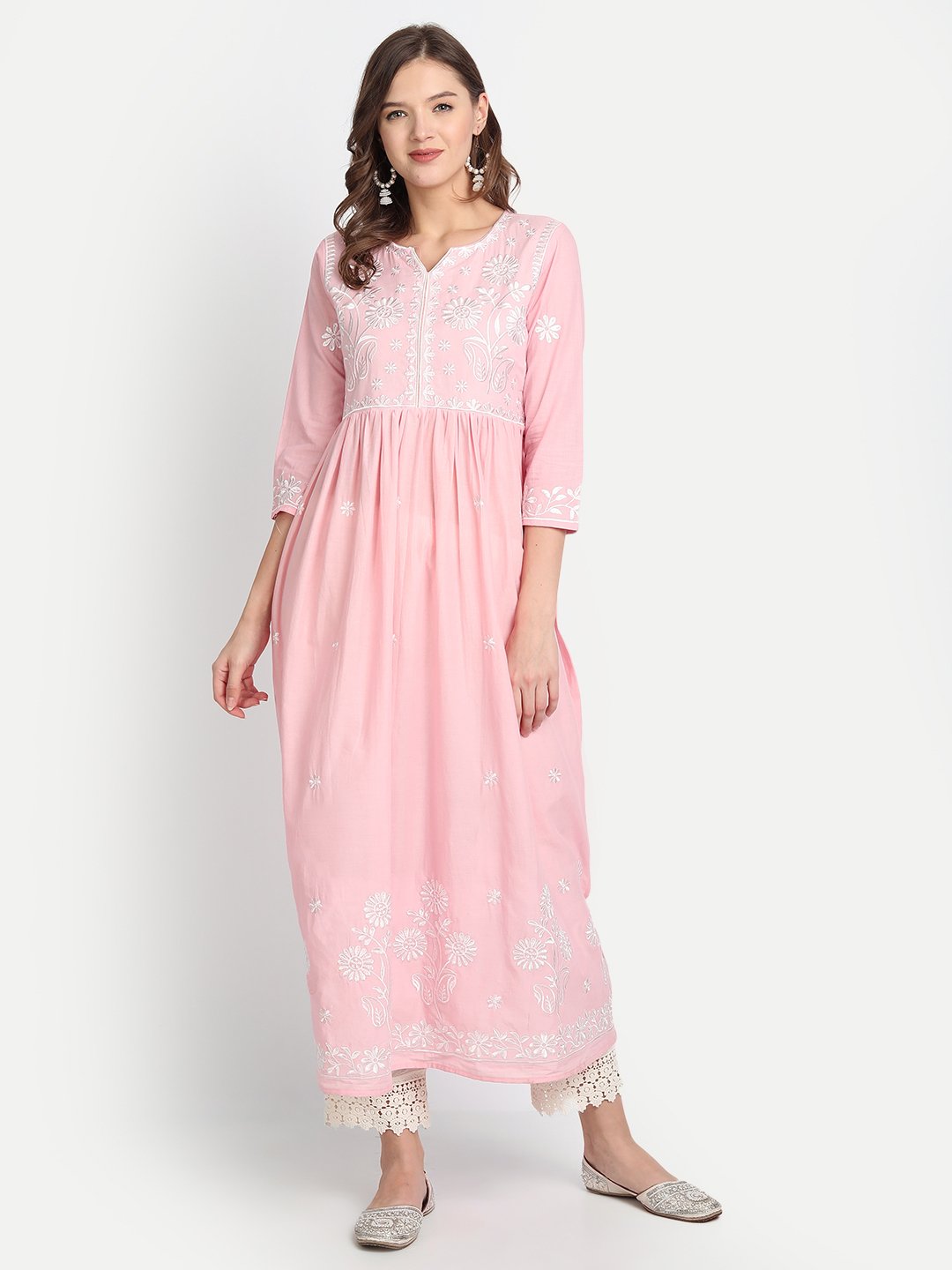 Women's Pink Anarkali Kurta with Trousers by Anubhutee (Set of 2)